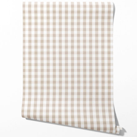 'Rohan' Neutral Geometric Gingham Wallpaper (Soft Taupe)