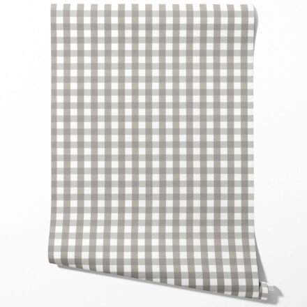 'Dhani' Neutral Geometric Gingham Wallpaper (Stone Gray)