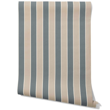 'Seafarer' Neutral Geometric Striped Wallpaper (Stone Blue/ Beige)
