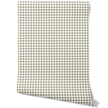 'Summer Acacia' Gingham Checkered Wallpaper (Olive Green)