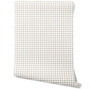 'Boeing' Neutral Gingham Checkered Wallpaper (Gray)