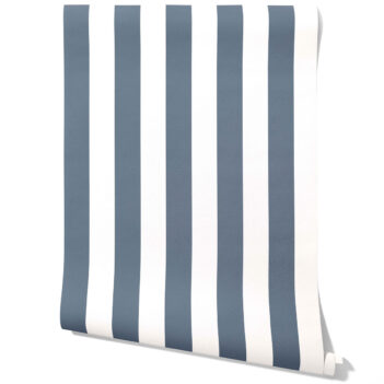 'Crayon' Neutral Geometric Striped Wallpaper (Slate Blue/ White)