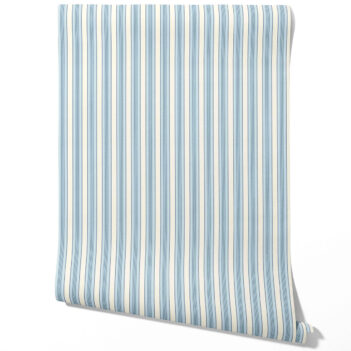'Sea Holly' Geometric Striped Wallpaper (Blue/ Cream)
