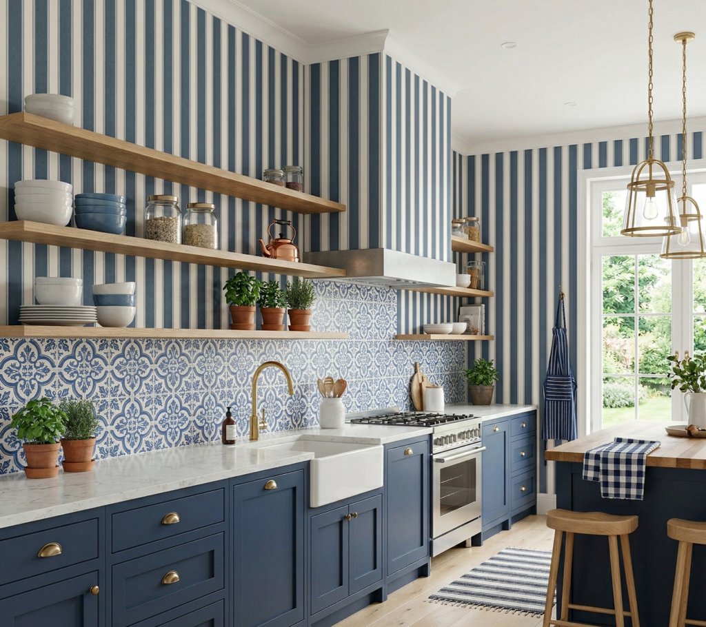 Striped Wallpaper in Kitchen