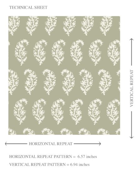 'Striations' Small Paisley Floral Patterned Print Wallpaper (Olive Green/ White) - Image 8