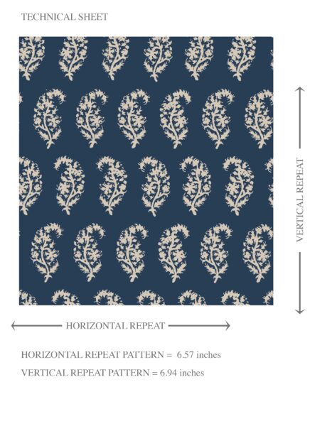 'Kalem' Small Paisley Floral Patterned Print Wallpaper (Navy Blue/ White) - Image 8