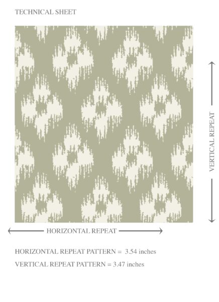 'Cherub' Small Geometric Ikat-Style Floral Block Print Wallpaper (Green/ White) - Image 8