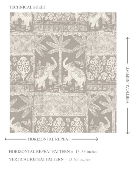 'Squid' Ethnic/ Heritage Elephants & Animals Print Wallpaper (Warm Gray/ Greige/ White) - Image 8