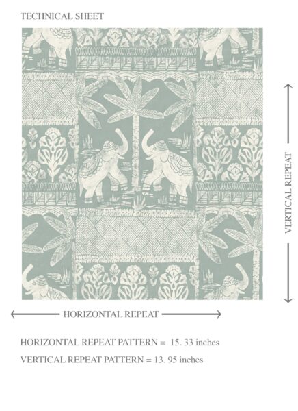 'Soft Flutter' Ethnic/ Heritage Elephants & Animals Print Wallpaper (Duck Egg Blue/ White) - Image 8