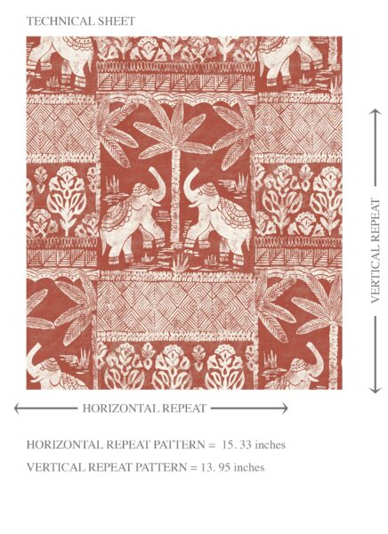 'Maramiya' Ethnic/ Heritage Elephants & Animals Print Wallpaper (Terracotta Red/ White) - Image 8