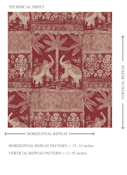 'Licht' Ethnic/ Heritage Elephants & Animals Print Wallpaper (Red/ Beige) - Image 8
