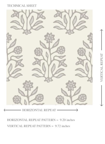 'Pegasus' Neutral-Toned Botanical Floral Block Print Wallpaper (Cream/ Gray/ Greige) - Image 8