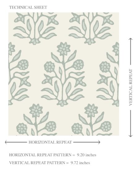 'Sky Promise' Vintage-Inspired Floral Block Print Wallpaper (Cream/ Sage Green) - Image 8