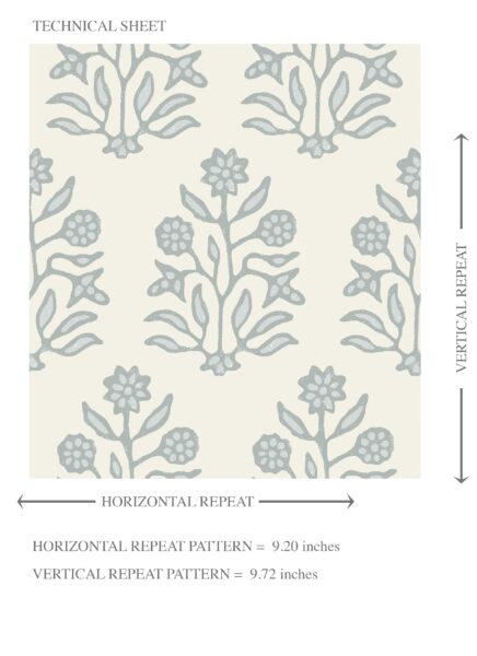 'Bezar' Vintage-Inspired Floral Block Print Wallpaper (Cream/ Blue-Green) - Image 8