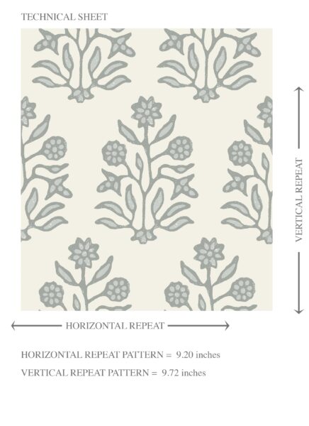 'Santa Ynez' Neutral-Toned Botanical Floral Block Print Wallpaper (Sage Gray/ Cream) - Image 8