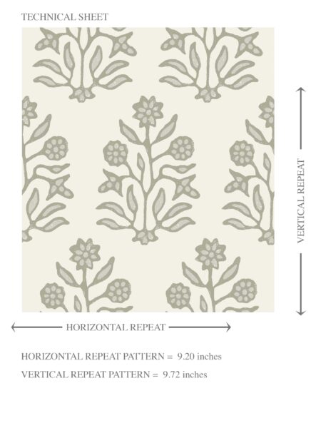 'Maruna' Vintage-Inspired Floral Block Print Wallpaper (Olive Green/ Cream) - Image 8