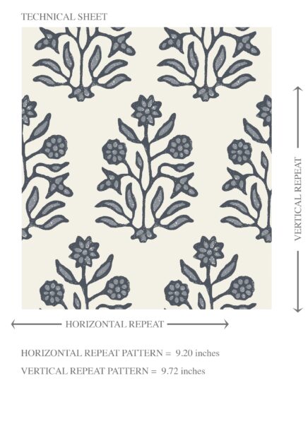 'Navajo Nation' Vintage-Inspired Floral Block Print Wallpaper (Navy Blue/ Cream) - Image 8