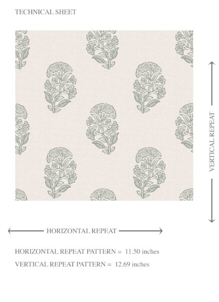 'Lancelot' Neutral Botanical/ Floral Block Print Wallpaper (Green-Gray/ Cream) - Image 8