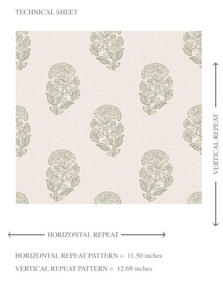 'Arabelle' Botanical/ Floral Block Print Wallpaper (Olive Green/ Cream) - Image 8