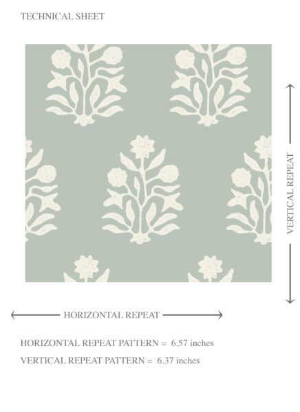 'Gambari' Vintage-Inspired Botanical Floral Block Print Wallpaper (Duck Egg Blue/ Cream) - Image 8