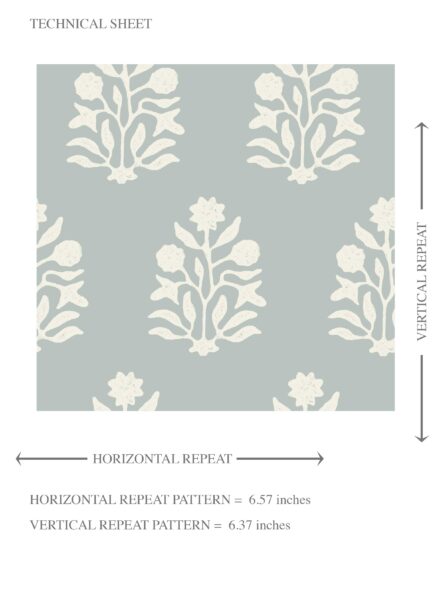 'Sumac' Vintage-Inspired Botanical Floral Block Print Wallpaper (Blue/ Cream) - Image 8