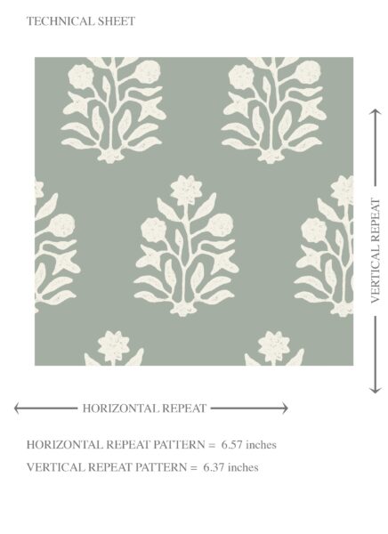 'Zucchini' Vintage-Inspired Botanical Floral Block Print Wallpaper (Green-Gray/ Cream) - Image 8
