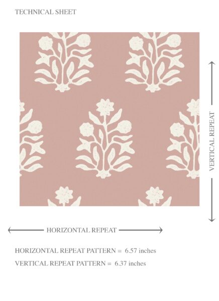 'Karkand' Vintage-Inspired Botanical Floral Block Print Wallpaper (Pink/ Cream) - Image 8