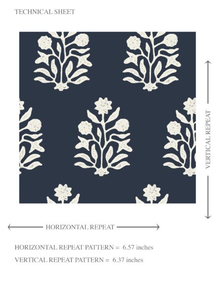'Skyhold' Vintage-Inspired Botanical Floral Block Print Wallpaper (Navy Blue/ White) - Image 8