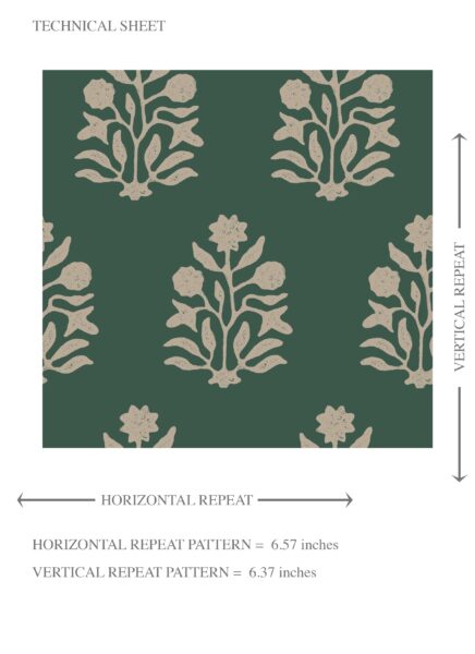 'Zaatar' Vintage-Inspired Botanical Floral Block Print Wallpaper (Green/ Beige) - Image 8