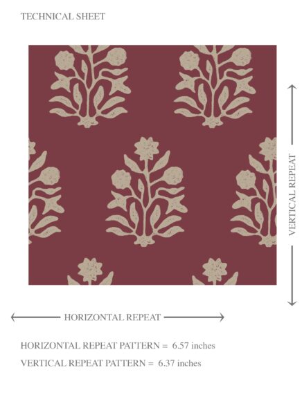 'Forever Young' Vintage-Inspired Botanical Floral Block Print Wallpaper (Red/ Beige) - Image 7