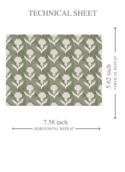 'Sion' Small Floral Block Print Wallpaper (Green/ White) - Image 8