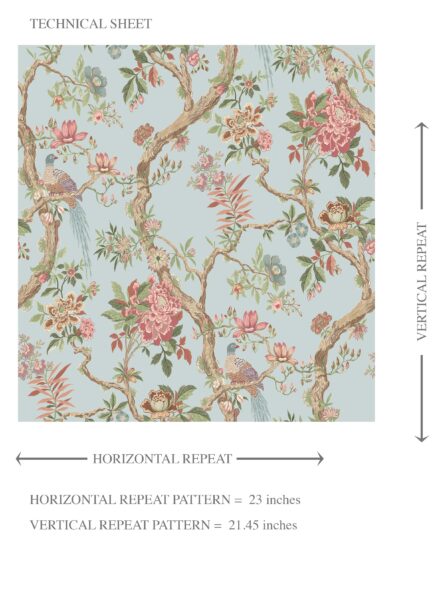 'Botanica' Floral/ Bird Print Chinoiserie Wallpaper (Blue/ Coral Pink/ Green) - Image 8