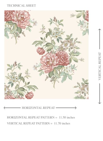 'Tuscan' Floral Block Print Wallpaper (Cream/ Red/ Leaf Green) - Image 8