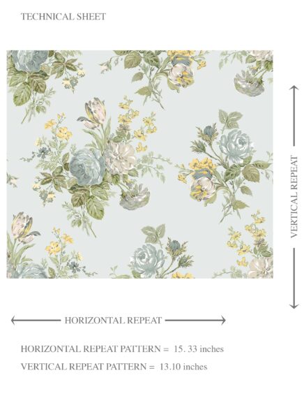 'Modena' Patterned Floral Block Print Wallpaper (Blue/ Green/ Yellow) - Image 8