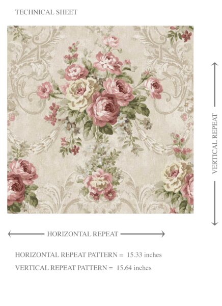 'Vasto' Floral Damask Patterned Wallpaper (Beige/ Pink/ Green) - Image 8