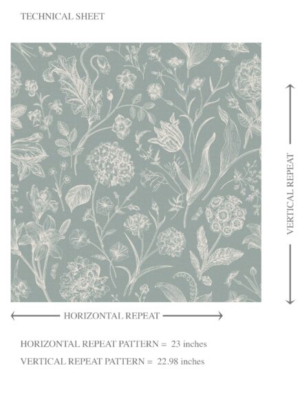 'Emalia' Floral/ Botanical Wallpaper (Cadet Blue/ Mint Gray/ Cream) - Image 8