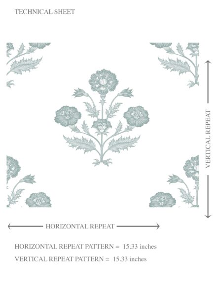 'Aubrey' Floral Block Print Wallpaper (Duck Egg Blue/ White) - Image 8