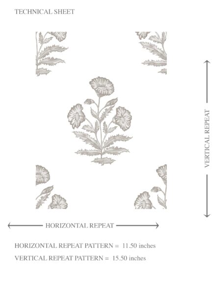 'Buran' Neutral Floral Block Print Wallpaper (Gray/ White) - Image 8