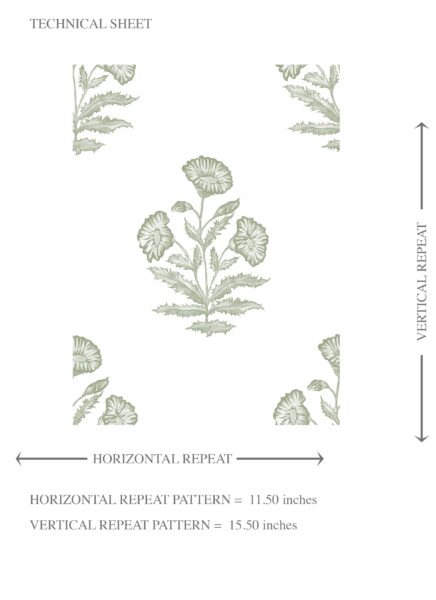 'Gladiolus' Floral Block Print Wallpaper (Green/ White) - Image 8