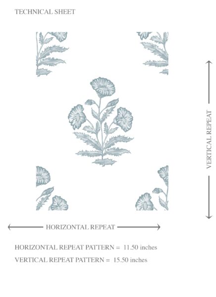 'Bernon' Floral Block Print Wallpaper (Sage Blue/ White) - Image 8