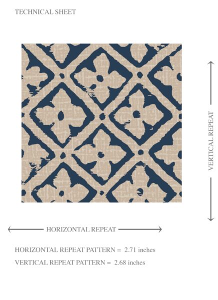 'Bencoolen' Small Floral Lattice/ Geometric Micro-Print Wallpaper (Navy Blue/ Beige) - Image 8