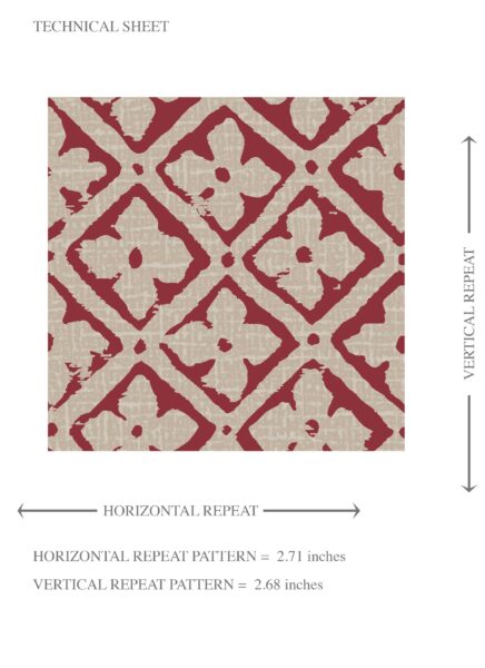 'Rose Moss' Small Floral Lattice/ Geometric Micro-Print Wallpaper (Deep Red/ Maroon/ Beige) - Image 8