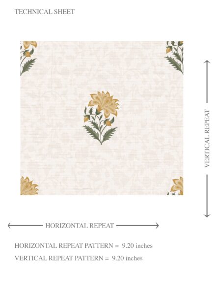 'Chiara' Botanical/ Floral Block Print Wallpaper (Yellow/ Green/ Soft Taupe) - Image 8