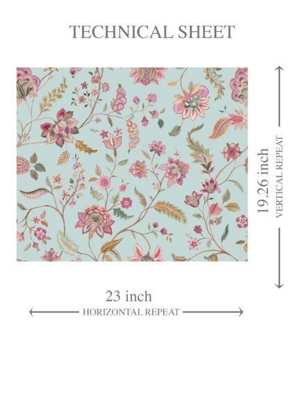 'Badami' Floral Botanical Patterned Wallpaper (Blue/ Pink/ Green) - Image 8