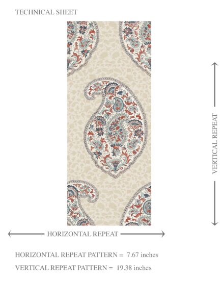 'Josefin' Paisley Floral Print Wallpaper (Red/ Blue/ Beige) - Image 8