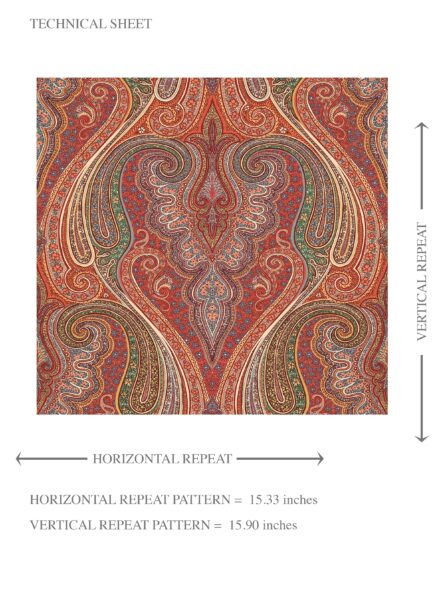 'Oskari' Paisley Floral/ Damask Patterned Wallpaper (Red/ Orange/ Green/ Yellow) - Image 8