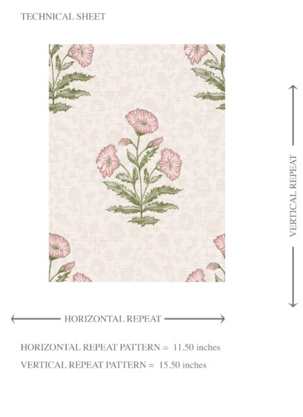 'Darner' Floral Block Print Wallpaper (Pale Pink/ Green) - Image 8