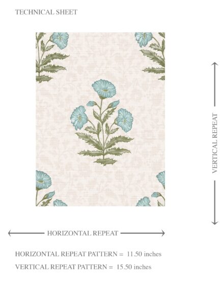 'Skyrim' Floral Block Print Wallpaper (Duck Egg Blue/ Green) - Image 8