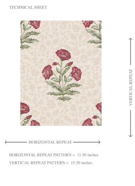 'Cinderella' Floral Block Print Wallpaper (Berry Red/ Maroon/ Green) - Image 8