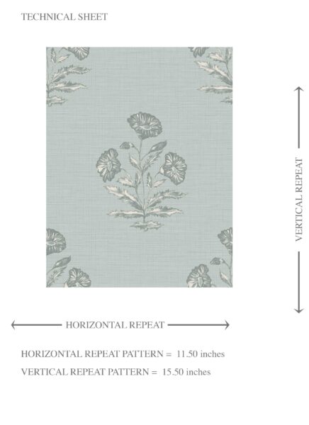 'Arles' Floral Block Print Wallpaper (Shell Blue/ Gray) - Image 8